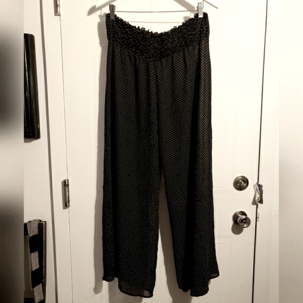 Be Creative Palazzo Pants Black White Polkadot Gauzy Sheer Boho Woman L-Xtra L